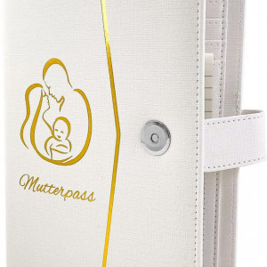 Husa pentru jurnalul de maternitate PillyBalla, piele ecologica, crem/auriu, 30,9 x 20,9 cm - Img 1