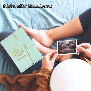 Husa pentru jurnalul de maternitate PillyBalla, piele ecologica, albastru deschis/auriu, 30,9 x 20,9 cm - Img 5