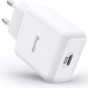 Incarcator cu cablu USB C Quntis, incarcare rapida, 18 W, alb, ABS - Img 1