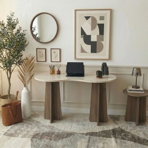 Infini birou 120x60x75 cm, PAL melaminat 18mm, travertin / nuc - Verificat A · Re-Bloom - Img 2