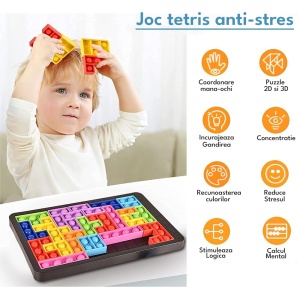 Joc clasic de tetris+Puzzle+Joc Pop It cu 24 de piese multicolore din silicon, 3+ani, WP1510 - Img 2