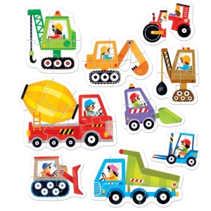 Joc tip puzzle pentru copii si bebelusi, Banana Panda, Progressive Puzzles Construction Vehicles, 9 vehicule santier formate din 2-6 piese - Img 1