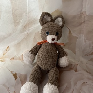 Jucarie de plus Ursuletul Teddy , lucrata manual, handmade, textil, maro/alb, 35 cm