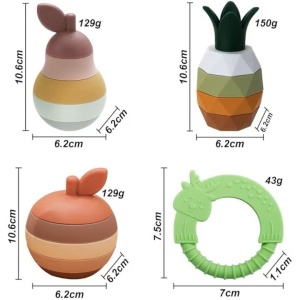 Jucarie Educationala Montessori BoodiBou, Turn Ananas, Set de 5 bucati