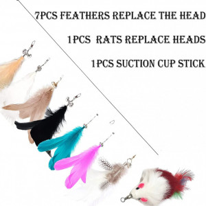Jucarie interactiva pentru pisici cu 8 capete de inlocuire, metal/plastic/pene, multicolor, 76 cm - Img 6