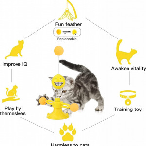 Jucarie interactiva pentru pisici GVAVIY, ABS/pene, galben - Img 5