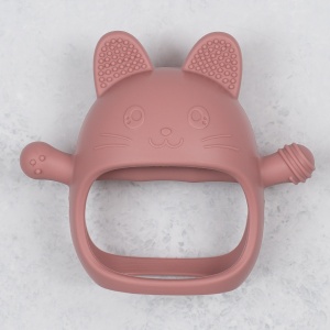 Jucarie pentru dentitie din silicon, Appekids, Manusa Kitty - Old Rose - Img 3
