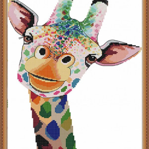 Kit complet de broderie pentru incepatori KAMIERFA, model girafa, textil, multicolor, 36 x 52 cm 