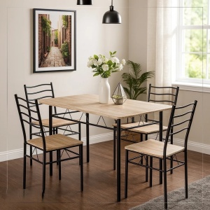 Kiwari Aika set masa + 4 scaune, MDF/metal, masa 110x70x75cm 9.4kg + scaune 36x44x82cm 2.9kg, inaltime sezut 45cm, capacitate masa 30kg/scaun 100kg, lemn deschis/negru - Verificat A · Re-Bloom - Img 2