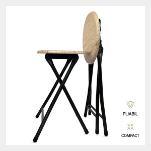 Kiwari Fab set masa bar + 2 scaune, MDF/metal, masa 90x45x74 cm + scaune Ø30x45 cm, capacitate 100kg/scaun, design compact, bej/negru - Verificat B · Re-Bloom - Img 5