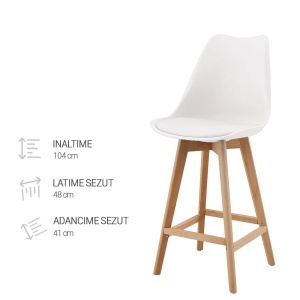 Kiwari Sama set 2 scaune bar/bucatarie, sezut PP + picioare lemn fag, 48x41x104cm, inaltime sezut 68cm, capacitate 120kg, suport picioare, 5.4kg, alb - Verificat A · Re-Bloom - Img 4