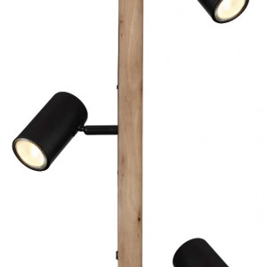 Lampadar Caln, 3 lumini, LED, metal/lemn, natur/negru, 31,5 x 150 cm