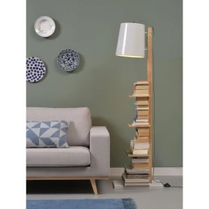 Lampadar Cambridge, metal/lemn, alb/natur, 38 x 25,5 x 168 cm