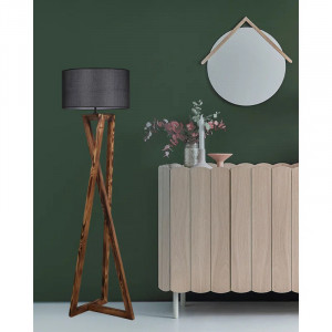 Lampadar Tilson, lemn masiv/textil, maro/negru, 150 x 45 x 45 cm