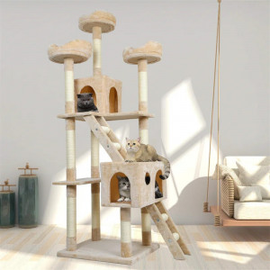 Loc de joaca pentru pisici Locklin, lemn fabricat/textil, bej, 186 x 60 x 50 cm