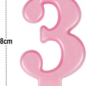 Lumanare pentru tort cifra 3 UVTQSSP, ceara, roz, 8 cm - Img 5