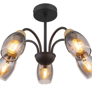 Lustra Globo Lighting Gerly, 5xE14, fumuriu-lemn natur-negru