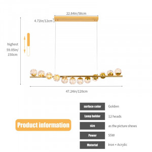 Lustra tip pendul Adeline, LED, 12 lumini, metal/sticla, auriu, 120 x 150 cm