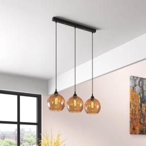 Lustra tip pendul Alisa, 3 lumini, sticla/metal, negru/auriu, 70 x 36-116 cm