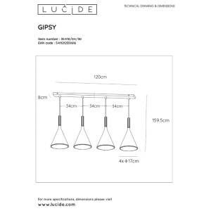 Lustra tip pendul Gipsy, 4 lumini, metal, negru/auriu, 159,5 x 120 x 17 cm