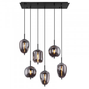 Lustra tip pendul Jinesh, 6 lumini, metal/sticla, negru/gri, 80 x 34 x 120 cm