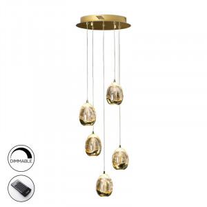 Lustra tip pendul Neher, 5 lumini, LED, metal/sticla, auriu, 4,5 x 25 x 145 cm