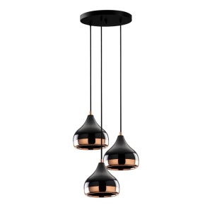 Lustra tip pendul Tropfen, 3 lumini, metal/sticla, negru/cupru, 37 x 25-111 cm