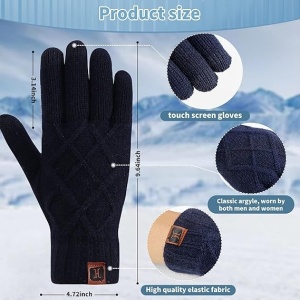 Manusi de iarna unisex, textil, albastru inchis, 24,4 x 11,9 cm