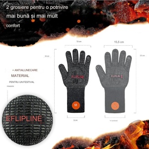 Manusi termorezistente pentru gratar si bucatarie, FLIPLINE, ignifuge, premium, antialunecare, 2 bucati, negru, marimea M, Resigilat, Grad A - Img 5
