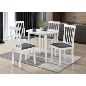 Masa bucatarie si dining Drimus Sophia, blat MDF, picioare lemn, rotunda, 90 x 74 cm, alb - Img 3