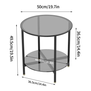 Masa laterala Kiyrah, metal/sticla, negru/gri, 50 x 49,5 cm