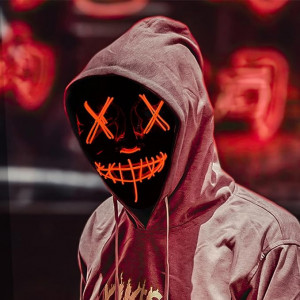 Masca de Halloween Digi4U, LED, PVC, negru/portocaliu/rosu, 18,7 x 21,5 cm