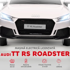 Masina electrica copii Re-Bloom Audi TT, 12V 30W, PP/metal, 102x60x44 cm, telecomanda, portiere, faruri LED, varsta 3-5 ani, 25 kg, alb - Verificat A · Re-Bloom - Img 6