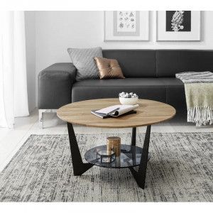 Masuta de cafea MCA Furniture, lemn masiv/sticla/metal, natur/negru, 40 x 70 x 70 cm
