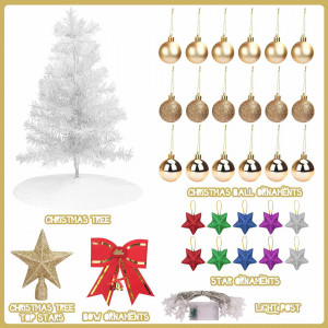 Mini brad artificial de Craciun cu lumini si ornamente Oryidr, multicolor, PVC, 60 cm - Img 4