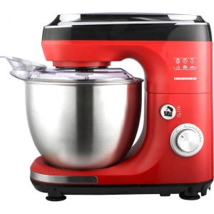 Mixer planetar Heinner HPM-600RD, RESIGILAT, GARANTIE 1 AN, 600 W, miscare eliptica, bol inox 5 L, tel, paleta si carlig din aluminiu turnat, Rosu/Negru