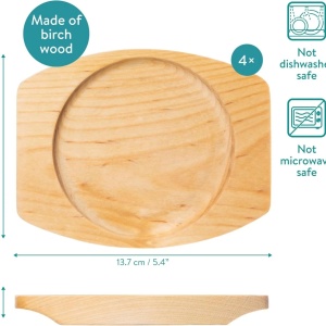 Navaris set 4 mini tigai fonta + 4 suporturi lemn mesteacan, Ø10.2x2.5cm, 426g/tigaie, compatibile inductie/cuptor/gratar, pretratate ulei soia, negru - Verificat A · Re-Bloom - Img 4