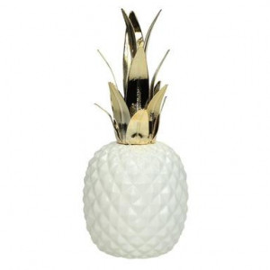 Obiect decorativ Pineapple alb/auriu, inaltime 32cm