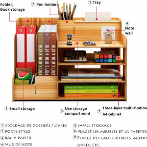 Organizator pentru birou Catekro, lemn, natur, 39 x 29 x 28 cm - Img 6