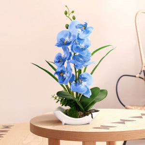 Orhidee artificiala RENATUHOM, albastru/verde, matase/plastic/ceramica, 11 x 16 x 38 cm - Img 2