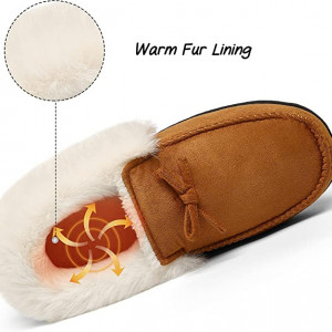 Papuci de iarna cu blana Mishansha, textil/cauciuc, maro/alb, 40 - Img 5
