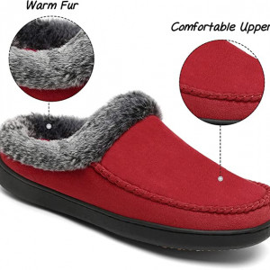 Papuci de iarna cu blana Mishansha, textil/cauciuc, rosu/gri, 36 - Img 4