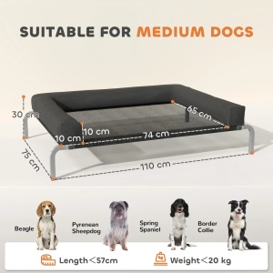 Pat ridicat pentru caini cu perna U, Oxford/Textiline/bumbac PP/otel, 110x75x30 cm, suprafata 94x75cm, inaltime picioare 19.5cm, perna 10cm, negru/argintiu - Verificat A · Re-Bloom - Img 3