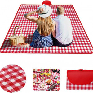 Patura de picnic  Venga amigos, tesatura oxford, rosu/alb, 1,5 x 1,5 m 