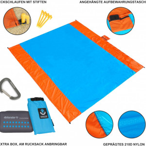 Patura de plaja 4Monster, nailon, portocaliu/albastru, 210 x 200 cm - Img 3