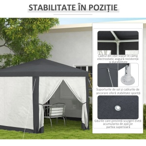 Pavilion de gradina hexagonal Re-Bloom, metal/poliester, 3.94x3.94x2.5 m, latura 200 cm, stresina 197 cm, gri - Verificat A · Re-Bloom - Img 4