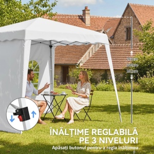 Pavilion pliabil 240x240x250 cm, baza 289x289 cm, 2 laterale, acoperis poliester impermeabil UV50+, inaltime reglabila, cadru otel, alb - Verificat A · Re-Bloom - Img 4