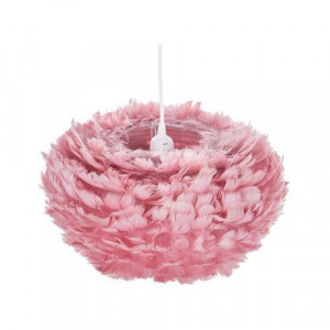 Pendul cu abajur din pene FOG, roz, cablu alb, 45 x 30 cm - Img 8