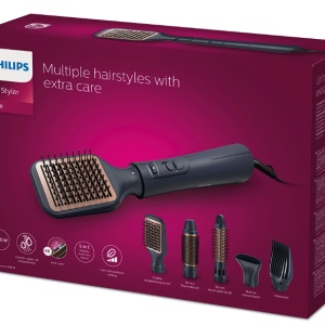 Perie cu aer cald Philips Seria 5000 BHA530/00, 1000W, tehnologie de distributie uniforma a caldurii, de 4 ori mai multi ioni, 5 accesorii, diametru perie 38mm, setare temperatura de ingrijire si aer rece, accesoriu de volum, Resigilat, Grad A