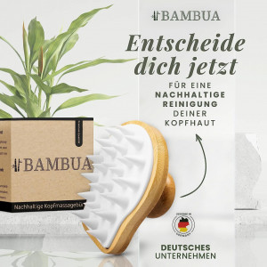 Perie de masaj pentru scalp BAMBUA, bambus/silicon, natur/alb, 10 x 8 x 9 cm - Img 2
